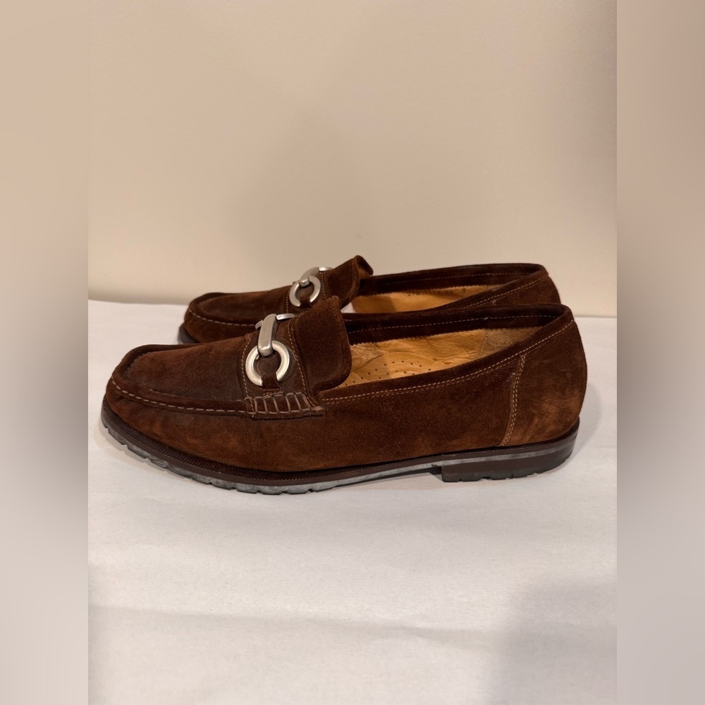 Santoni Brown Suede Horsebit Slip on Loafers Size 9, NEW
